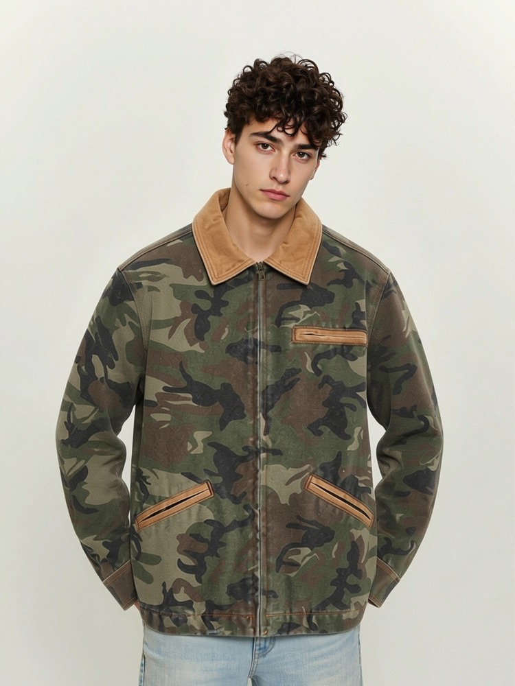 GorgeousBen Men's 100% Cotton Camouflage Vintage Work Jacket