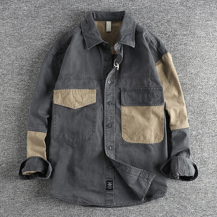 GorgeousBen Men's 100% Cotton Color Block Work Shirt