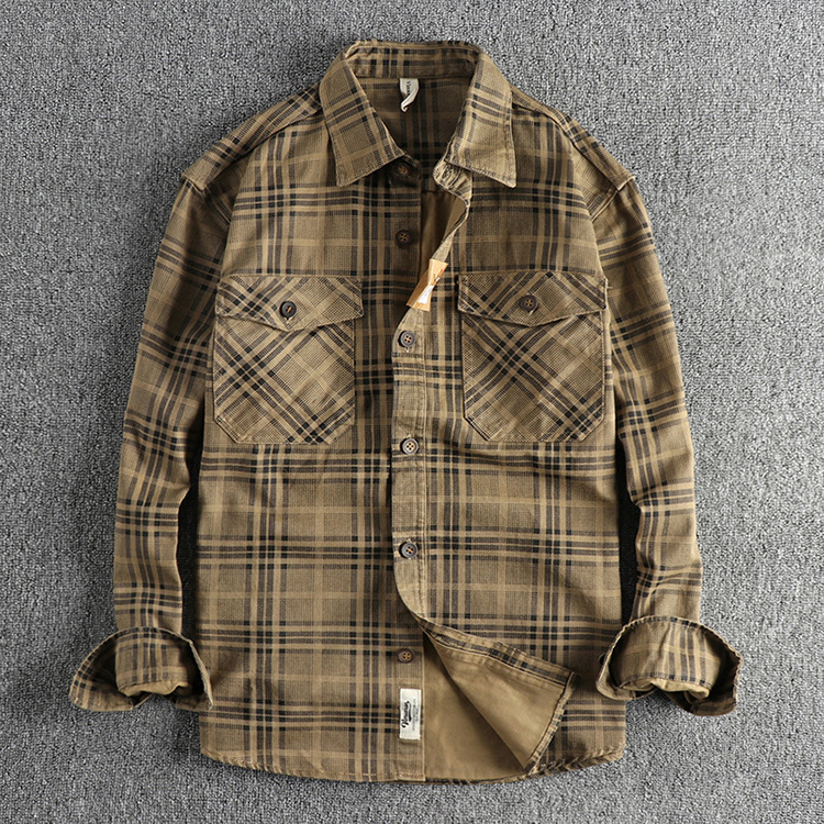 GorgeousBen Men's 100% Cotton Plaid Corduroy Shirt