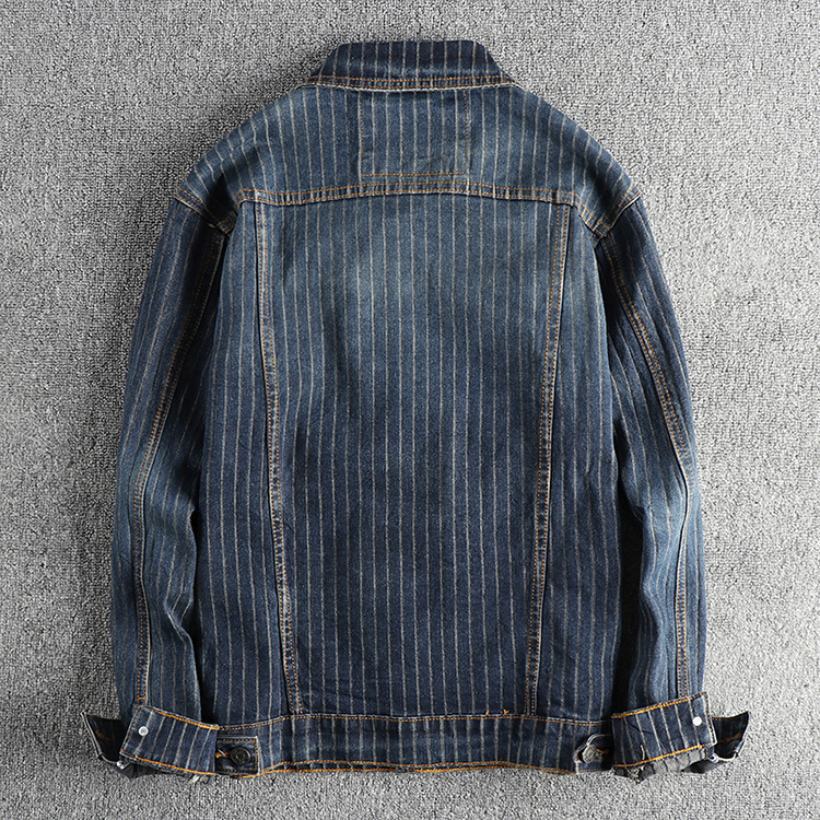 GorgeousBen Men's Vintage Pinstripe Denim Trucker Jacket