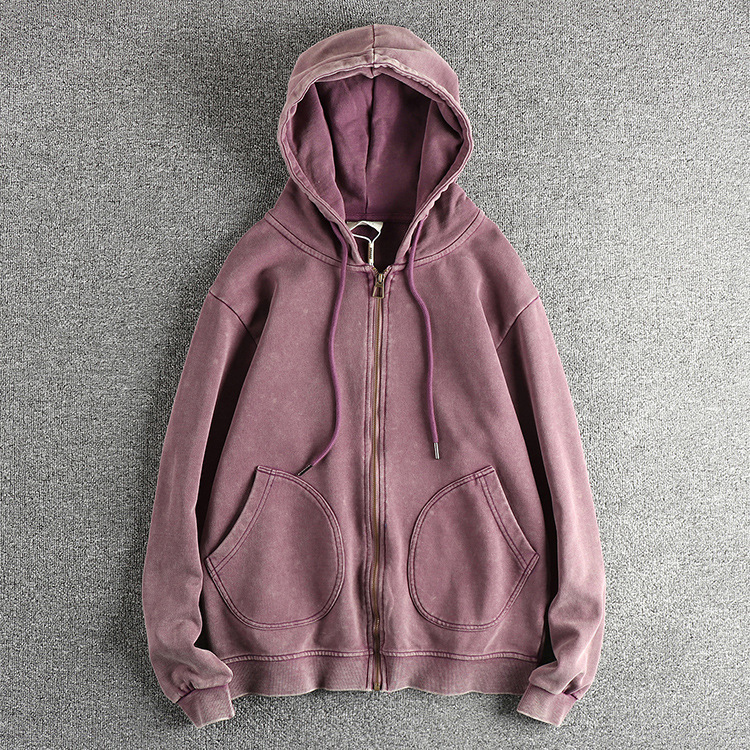 GorgeousBen Men's 100% Cotton Vintage Washed Zip-Up Hoodie