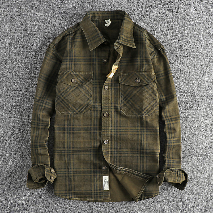 GorgeousBen Men's 100% Cotton Plaid Corduroy Shirt