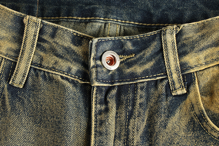 GorgeousMen Men's Retro Distressed Carpenter Jeans, Vintage Wash Relaxed Fit Denim Pants with Utility Pockets