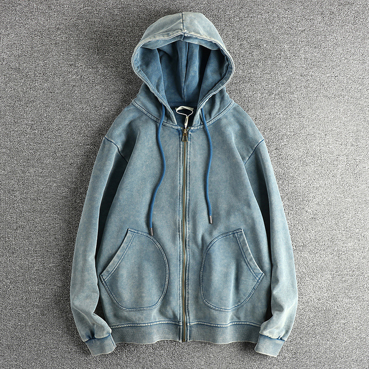 GorgeousBen Men's 100% Cotton Vintage Washed Zip-Up Hoodie