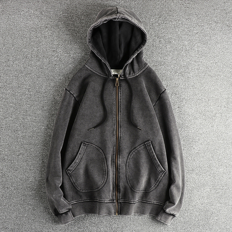 GorgeousBen Men's 100% Cotton Vintage Washed Zip-Up Hoodie