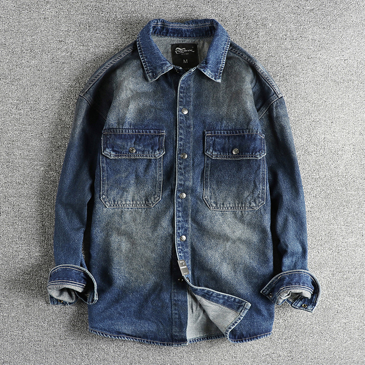 GorgeousBen Men's Vintage Washed Denim Shirt Jacket