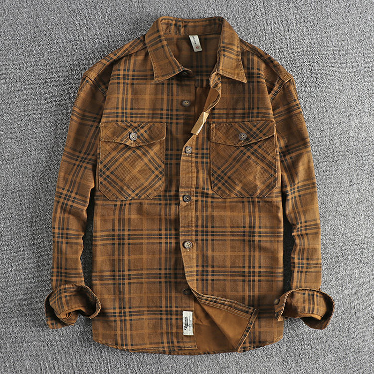 GorgeousBen Men's 100% Cotton Plaid Corduroy Shirt