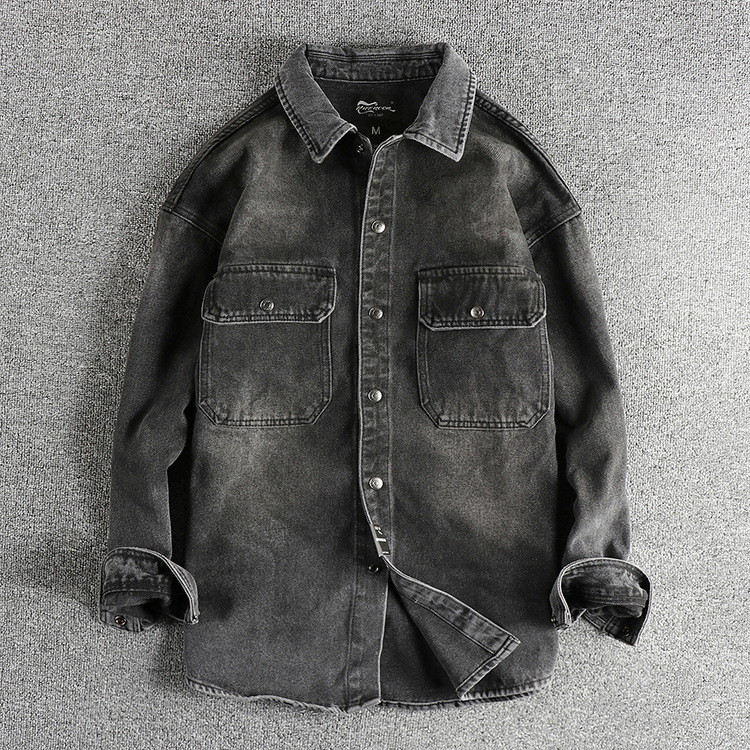 GorgeousBen Men's Vintage Washed Denim Shirt Jacket