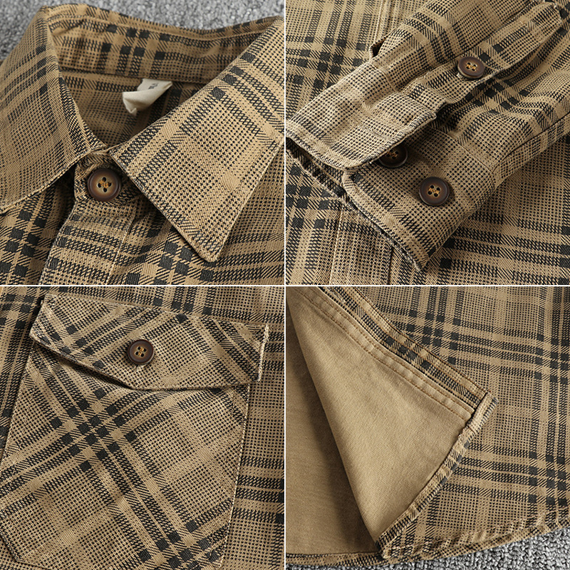 GorgeousBen Men's 100% Cotton Plaid Corduroy Shirt