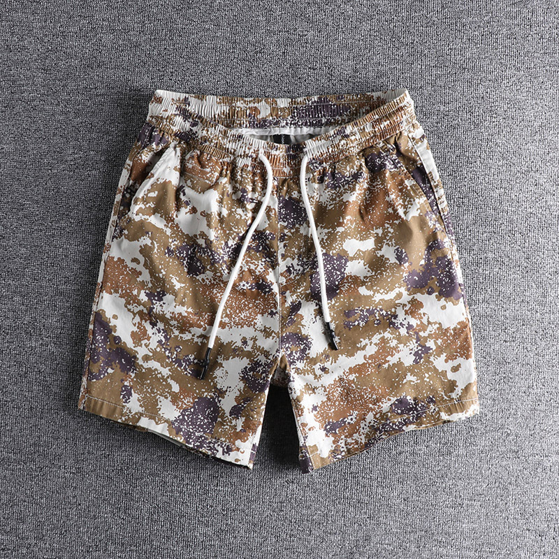 GorgeousBen Men's 97% Cotton Camo Casual Shorts, Elastic Waist Drawstring Relaxed Fit Summer Shorts for Men