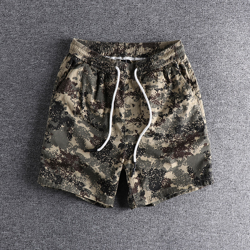 GorgeousBen Men's 97% Cotton Camo Casual Shorts, Elastic Waist Drawstring Relaxed Fit Summer Shorts for Men