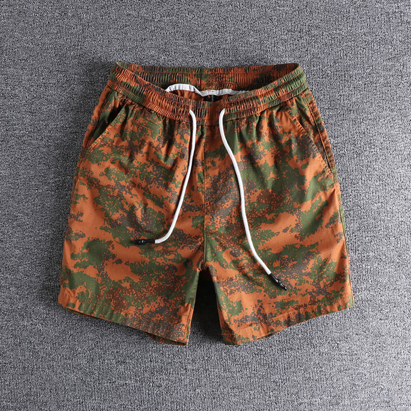 GorgeousBen Men's 97% Cotton Camo Casual Shorts, Elastic Waist Drawstring Relaxed Fit Summer Shorts for Men