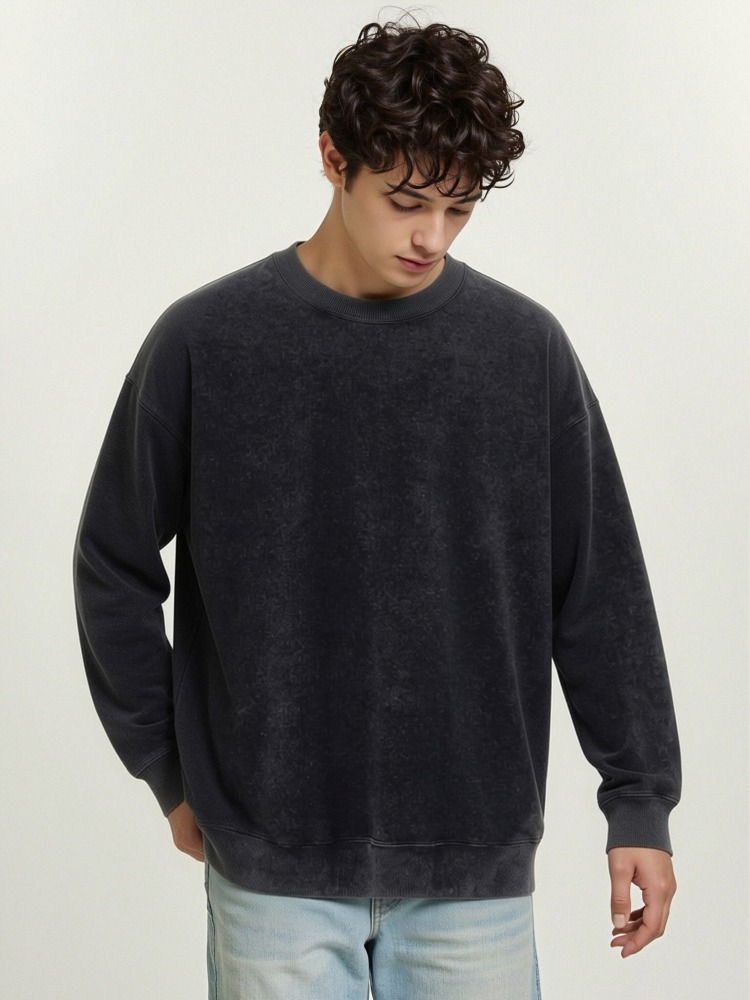 GorgeousBen Men's 400GSM Vintage Washed Light Fleece Crewneck Sweatshirt