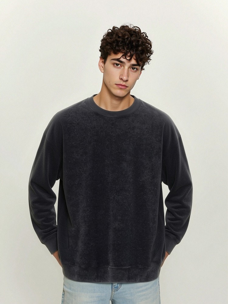 GorgeousBen Men's 400GSM Vintage Washed Light Fleece Crewneck Sweatshirt