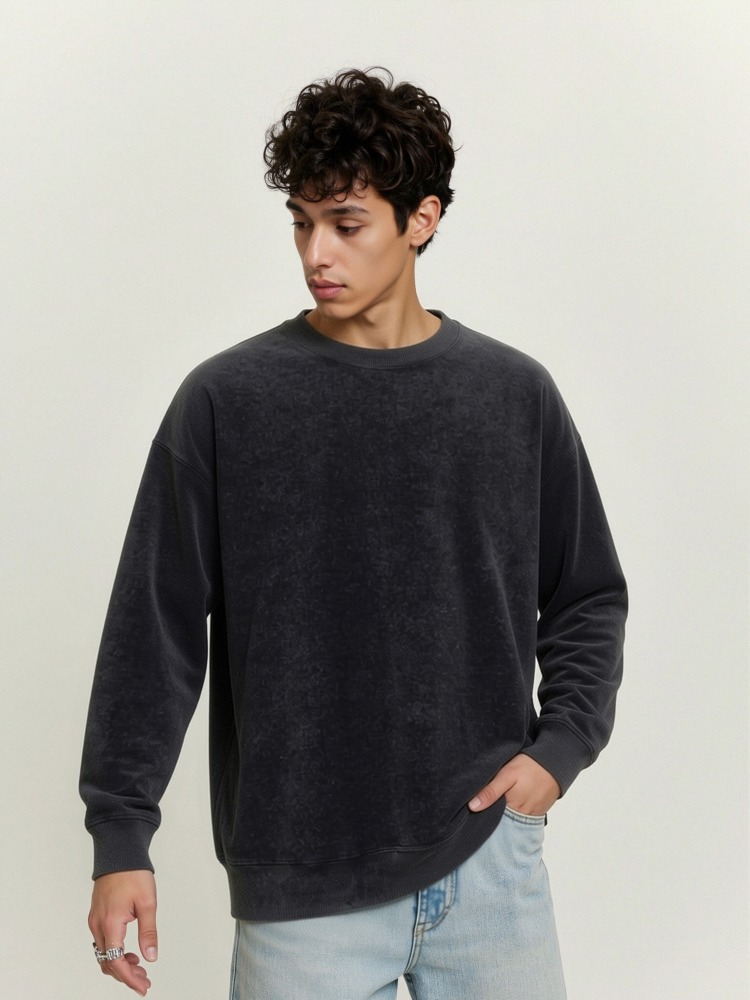GorgeousBen Men's 400GSM Vintage Washed Light Fleece Crewneck Sweatshirt