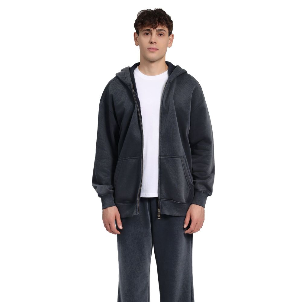 GorgeousBen 380GSM Vintage Washed Fleece Lined Zip-Up Hoodie