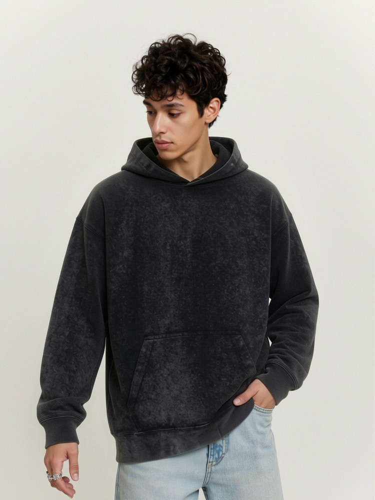 GorgeousBen Men's 400GSM Vintage Washed Light Fleece Hoodie
