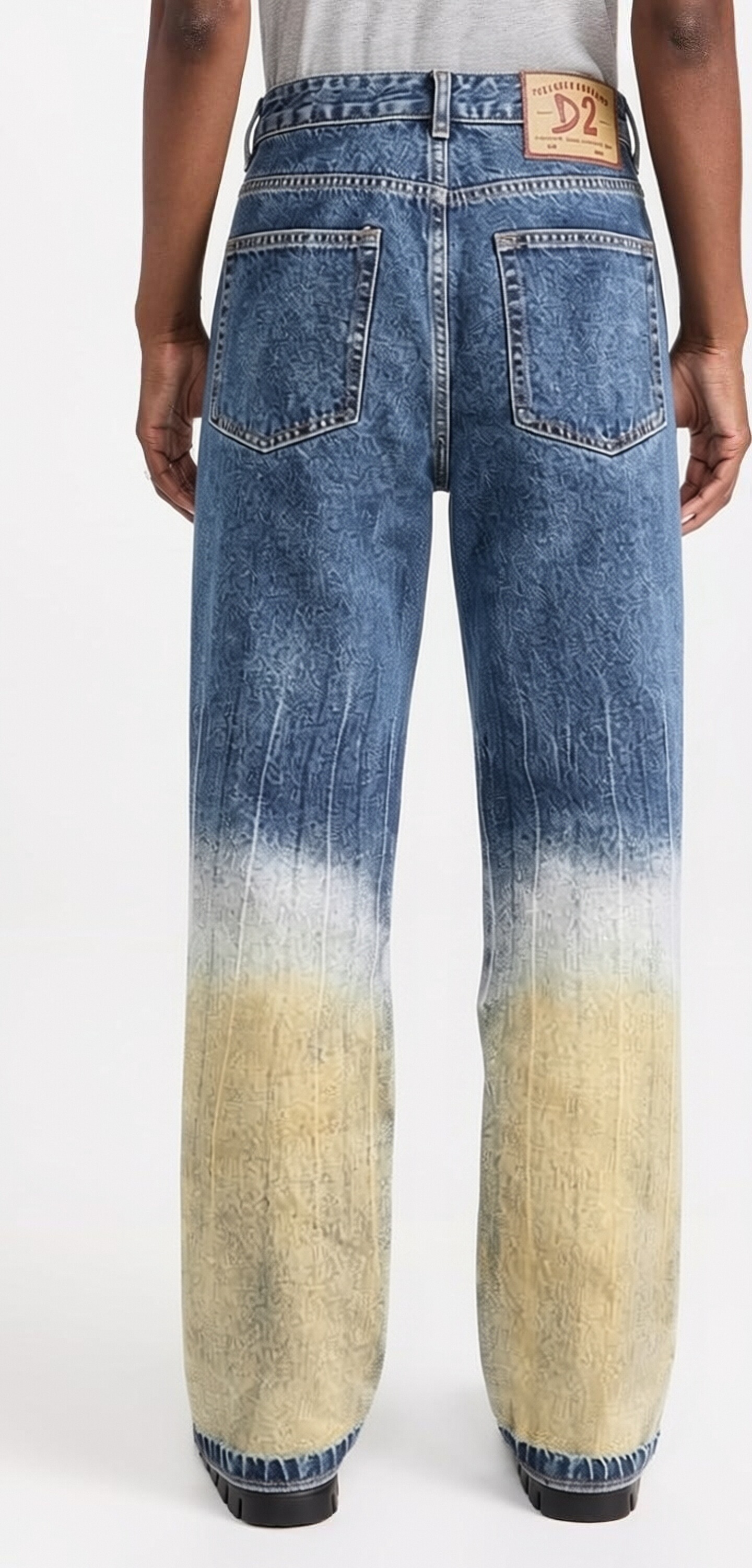 GorgeousBen Men's Gradient Patchwork Baggy Straight Jeans, Streetwear Style, Washed Denim Pants for Spring & Autumn