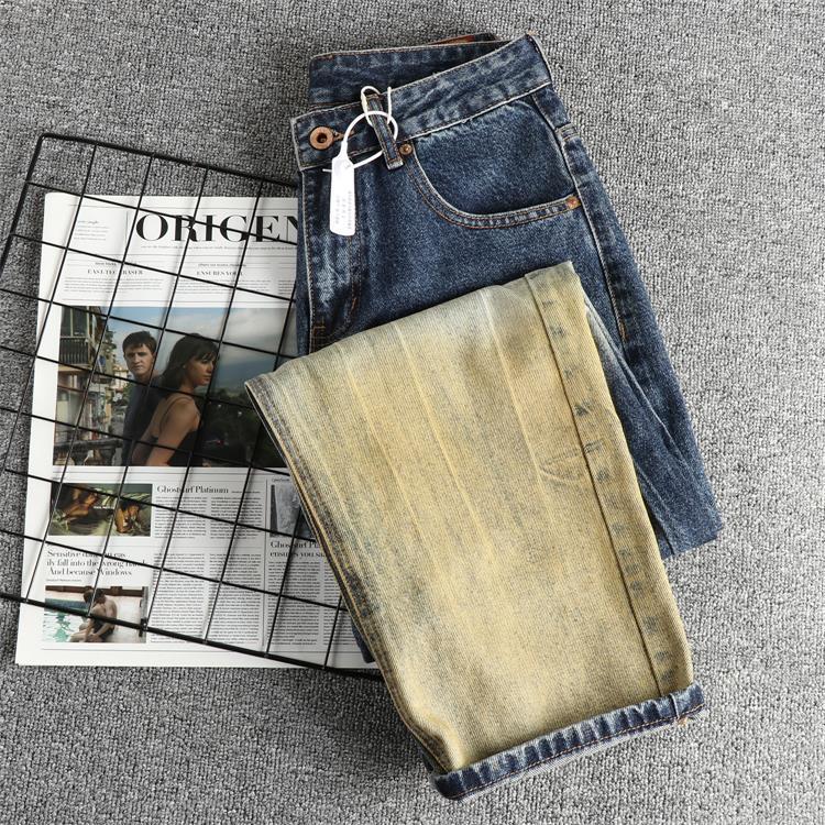 GorgeousBen Men's Gradient Patchwork Baggy Straight Jeans, Streetwear Style, Washed Denim Pants for Spring & Autumn