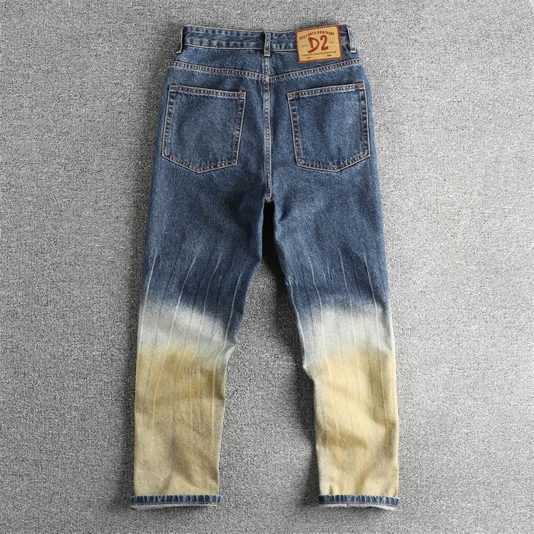 GorgeousBen Men's Gradient Patchwork Baggy Straight Jeans, Streetwear Style, Washed Denim Pants for Spring & Autumn