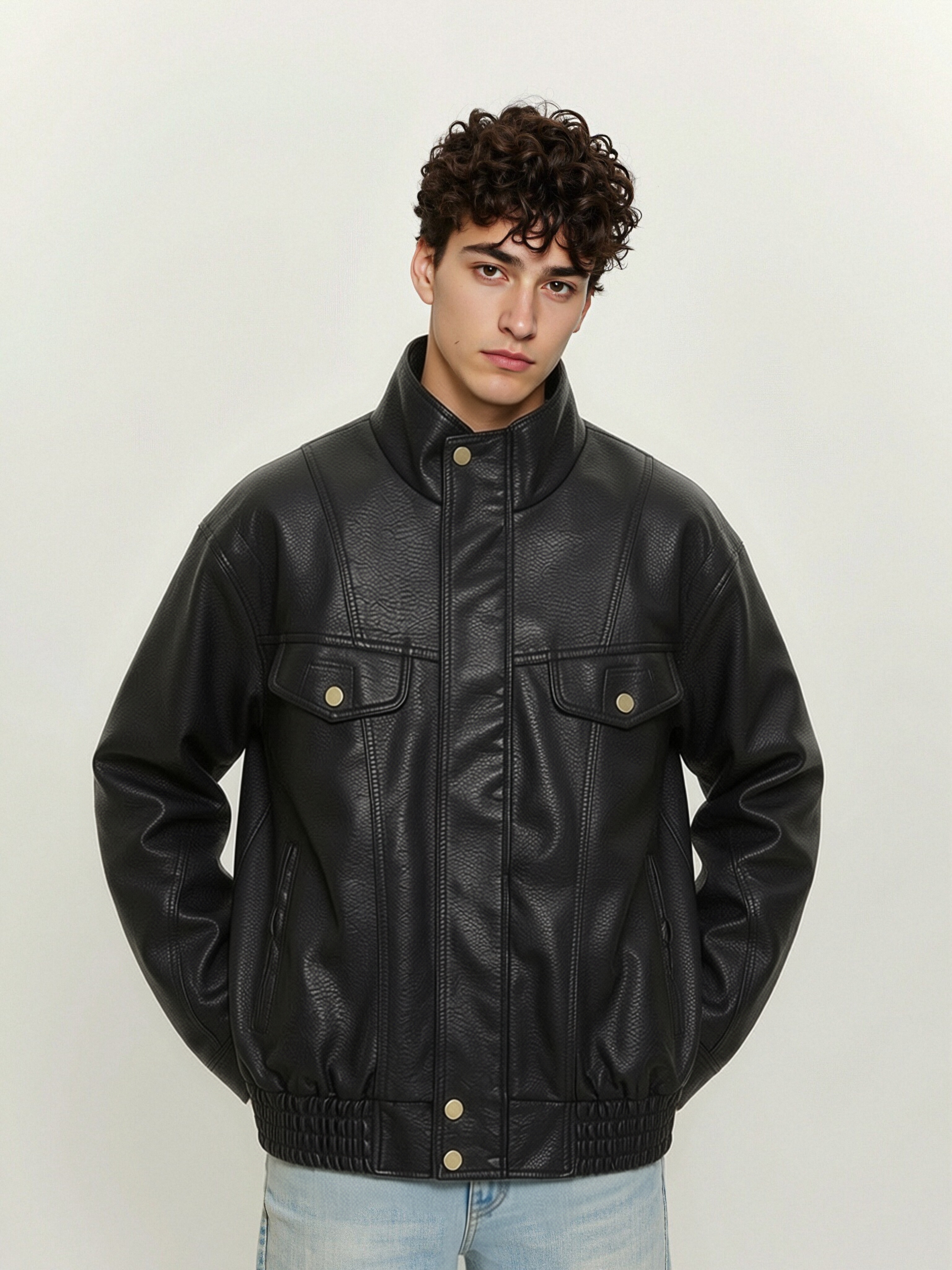 gorgeousben Men's Retro PU Leather Biker Jacket
