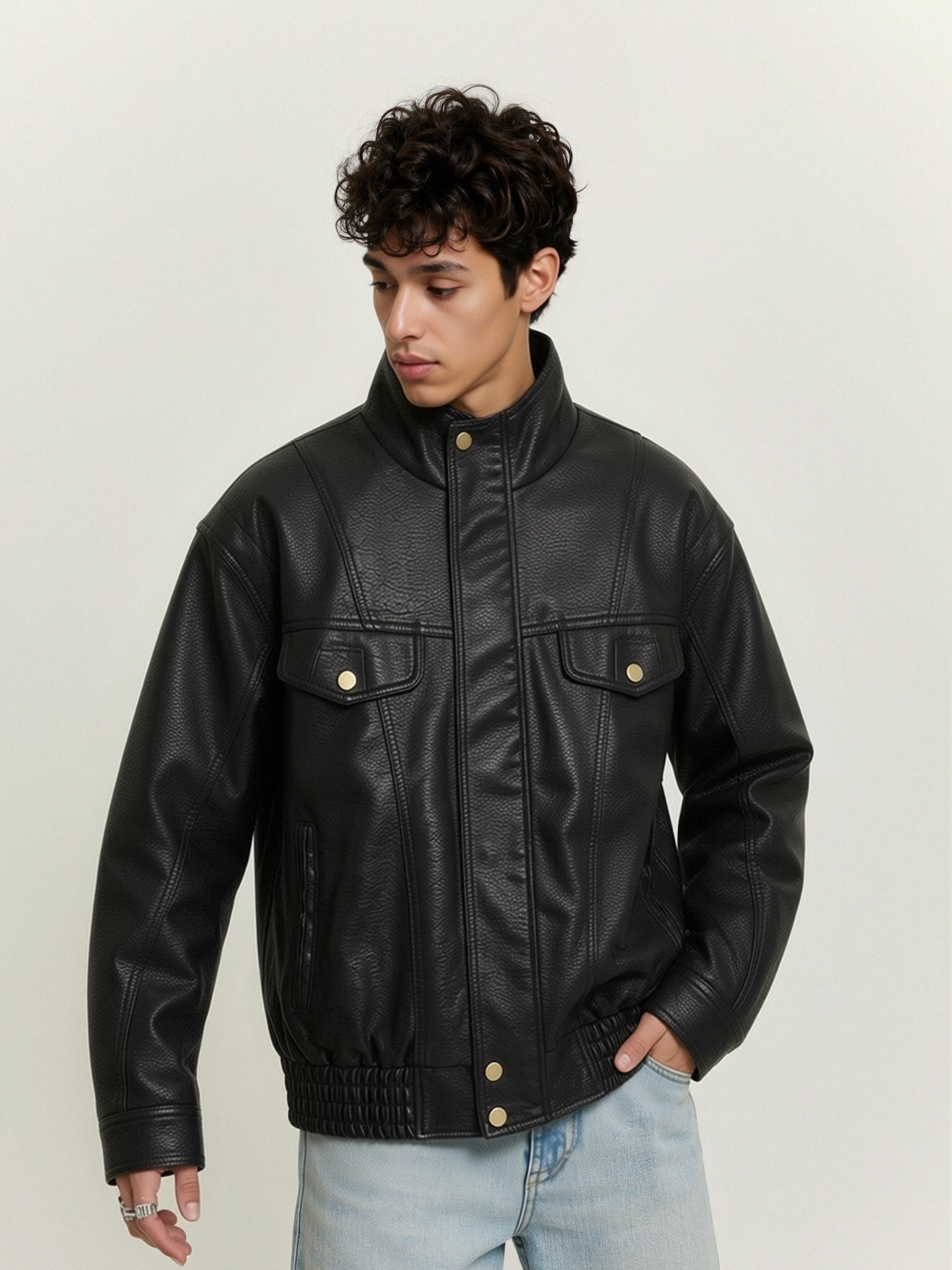gorgeousben Men's Retro PU Leather Biker Jacket