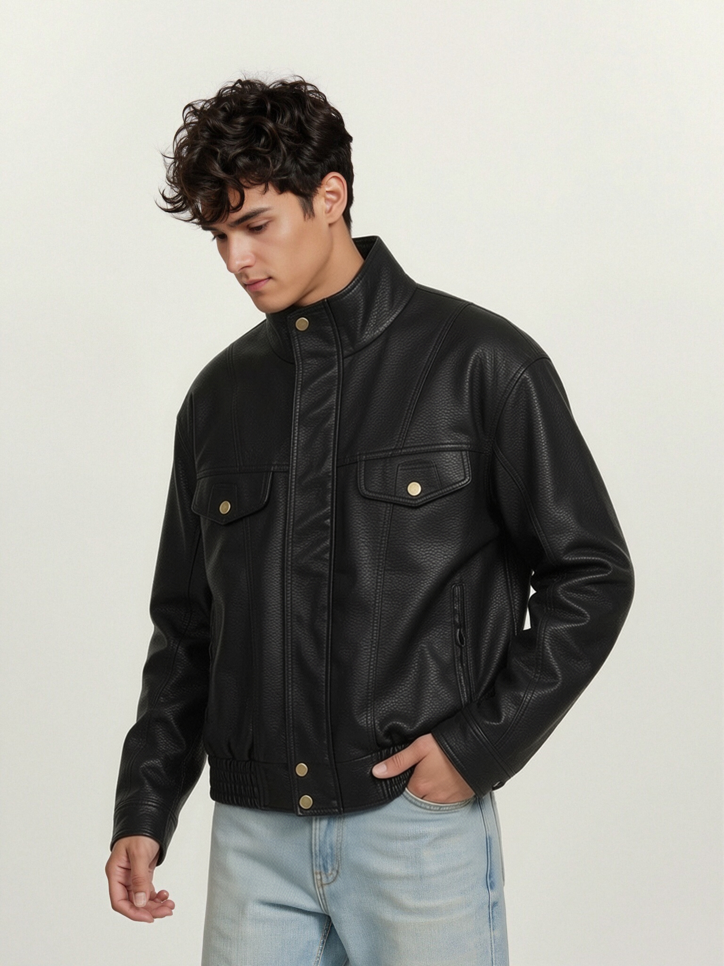 gorgeousben Men's Retro PU Leather Biker Jacket