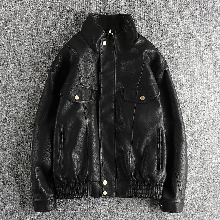 gorgeousben Men's Retro PU Leather Biker Jacket