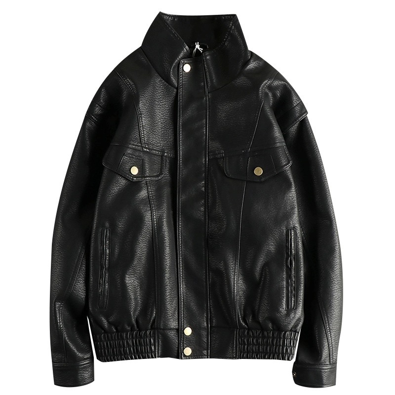 gorgeousben Men's Retro PU Leather Biker Jacket