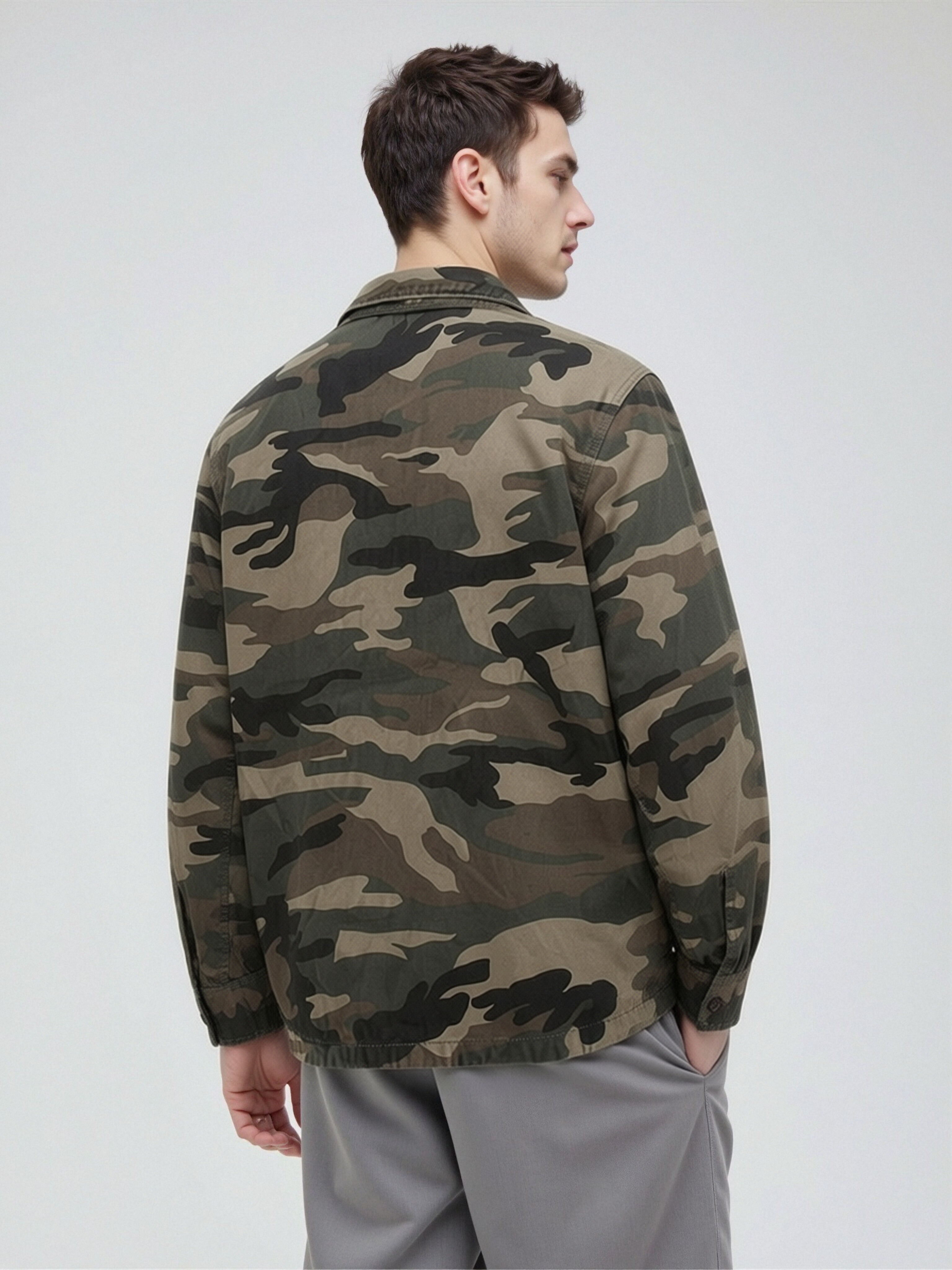 gorgeousben  Men's Vintage Camo Cotton Workwear Jacket, Retro Slim Fit Button Down Casual Coat