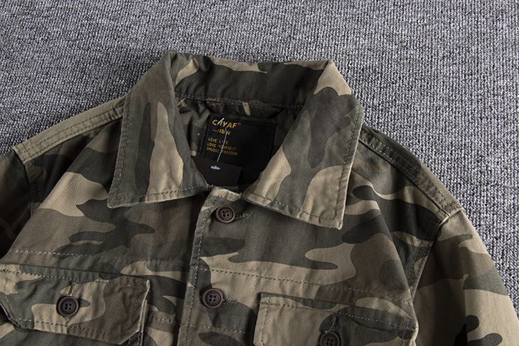 gorgeousben  Men's Vintage Camo Cotton Workwear Jacket, Retro Slim Fit Button Down Casual Coat