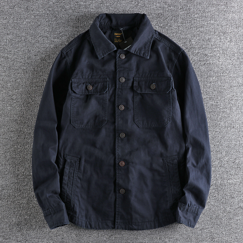gorgeousben  Men's Vintage Camo Cotton Workwear Jacket, Retro Slim Fit Button Down Casual Coat
