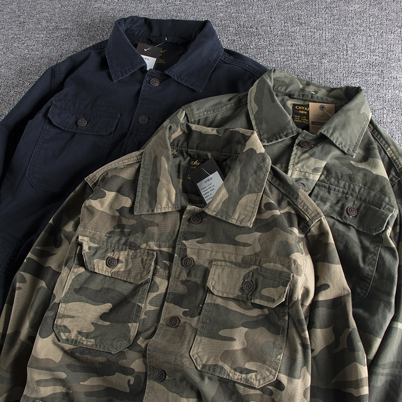 gorgeousben  Men's Vintage Camo Cotton Workwear Jacket, Retro Slim Fit Button Down Casual Coat