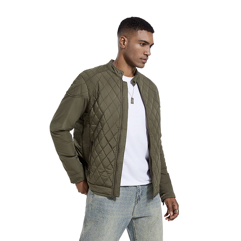 2026 Cross-Border Autumn and Winter Men's Lightweight Cotton Jacket Casual Diamond-Shaped Stand Collar Coat Harrington Jacket Cotton-Padded Jacket Men's Fashion Trend
