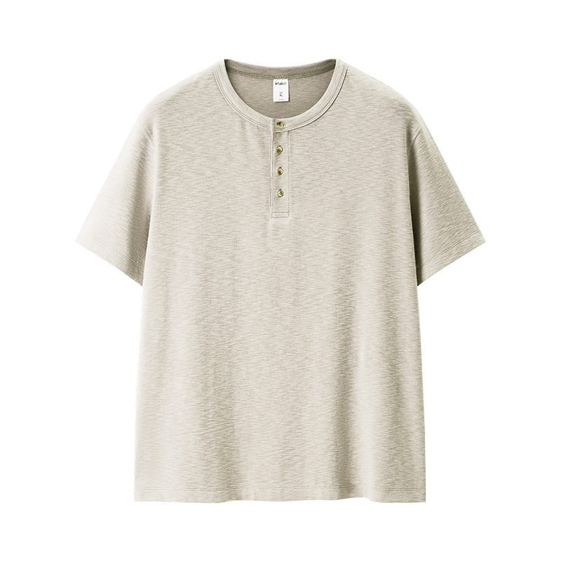 Men's Henley T-Shirt, GorgeousBen American Retro 100% Cotton Loose Fit Casual Tee for Daily Wear Spring Summer