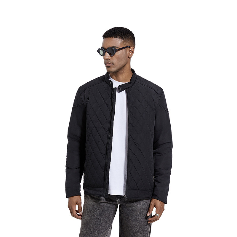 2026 Cross-Border Autumn and Winter Men's Lightweight Cotton Jacket Casual Diamond-Shaped Stand Collar Coat Harrington Jacket Cotton-Padded Jacket Men's Fashion Trend