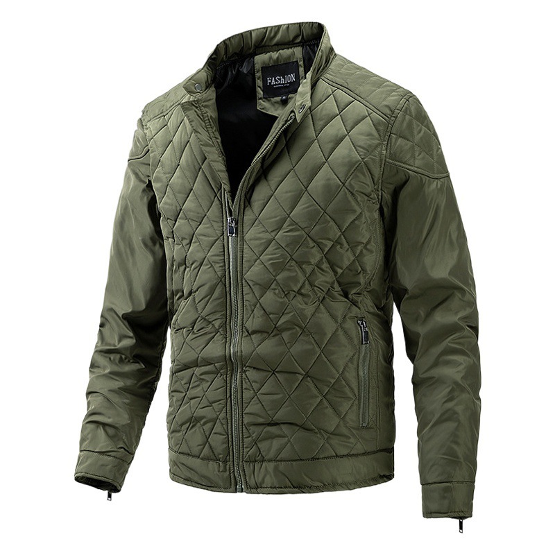 2026 Cross-Border Autumn and Winter Men's Lightweight Cotton Jacket Casual Diamond-Shaped Stand Collar Coat Harrington Jacket Cotton-Padded Jacket Men's Fashion Trend