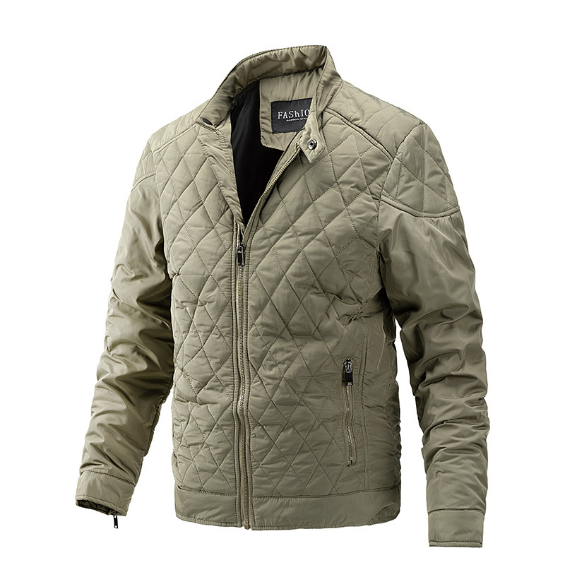 2026 Cross-Border Autumn and Winter Men's Lightweight Cotton Jacket Casual Diamond-Shaped Stand Collar Coat Harrington Jacket Cotton-Padded Jacket Men's Fashion Trend