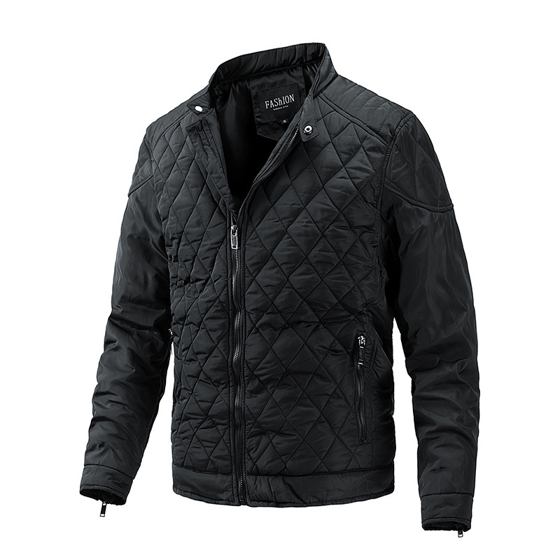 2026 Cross-Border Autumn and Winter Men's Lightweight Cotton Jacket Casual Diamond-Shaped Stand Collar Coat Harrington Jacket Cotton-Padded Jacket Men's Fashion Trend
