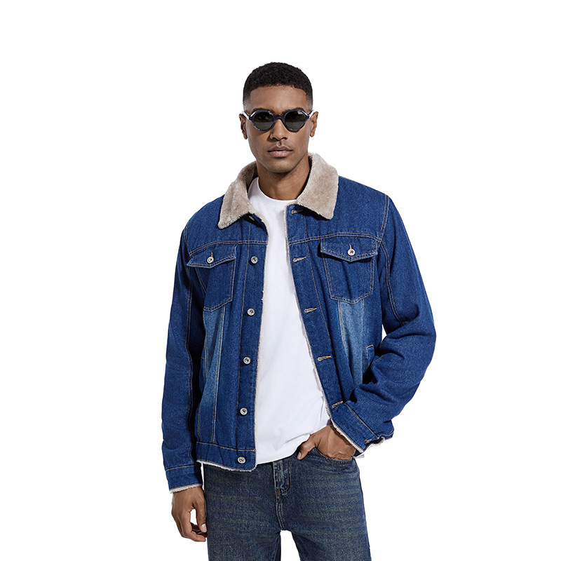 Cross-border Amazon men's Denim coat wholesale autumn and winter jacket fleece-lined casual foreign trade men's European and American fashion tide