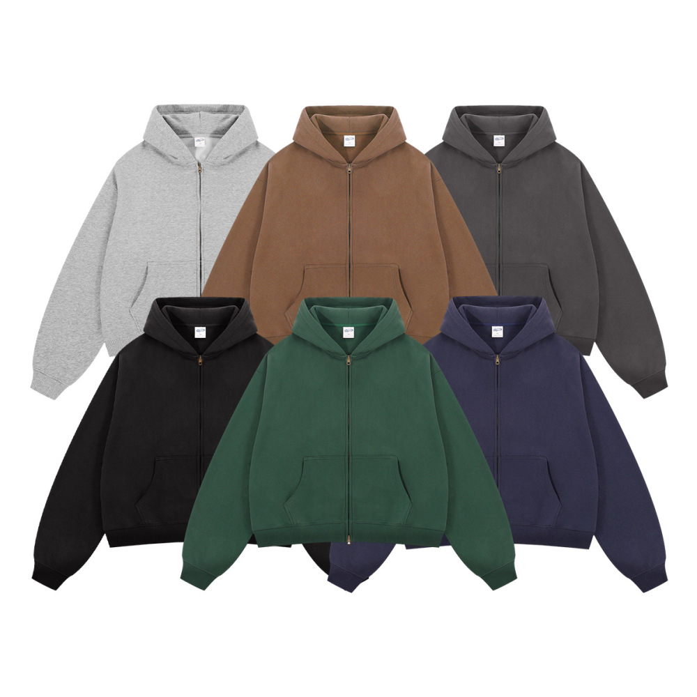 2026 Autumn/Winter Boxy Short Zip-Up Cardigan New Style Drop Shoulder Loose Fit Unisex Hooded Fleece Sweatshirt Cross-Border Factory
