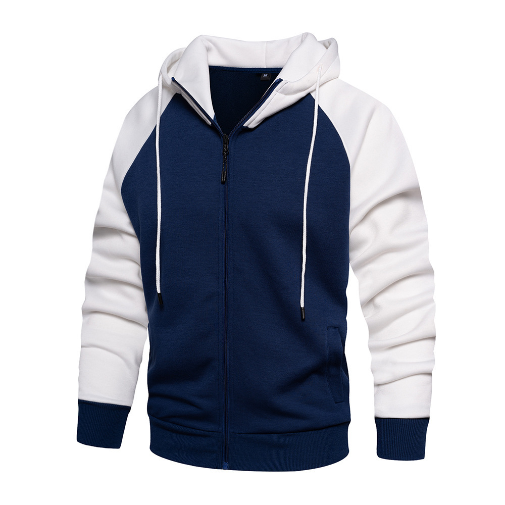 Cross-Border Autumn and Winter New Contrast Color Zipper Cardigan Hooded Sweatshirt Retro Large Size Loose Casual Brushed Top Wholesale