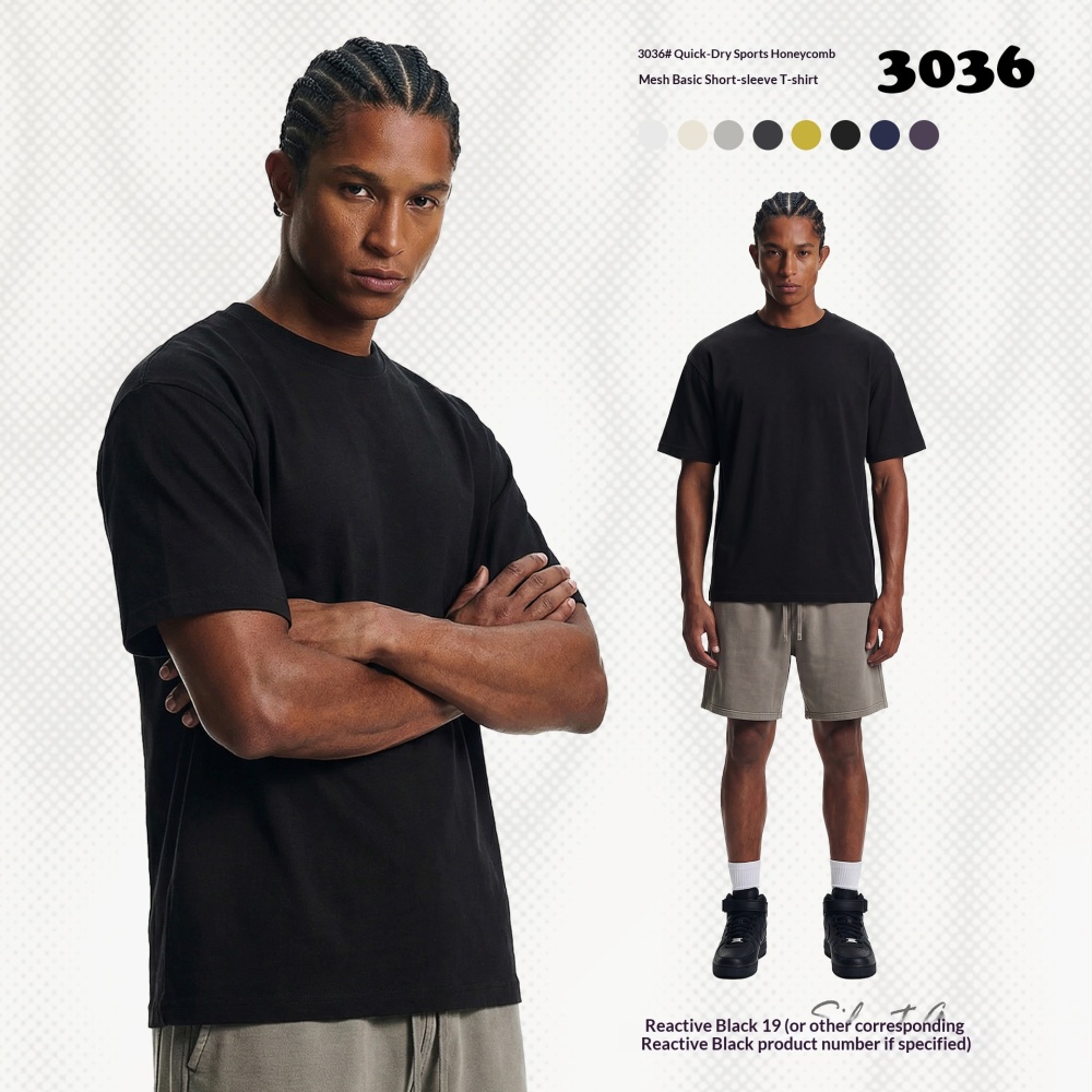 GorgeousBen Men's Streetwear 245g Quick-Dry Honeycomb Mesh Basic Short Sleeve T-Shirt, Loose Fit for Daily Wear Spring Summer