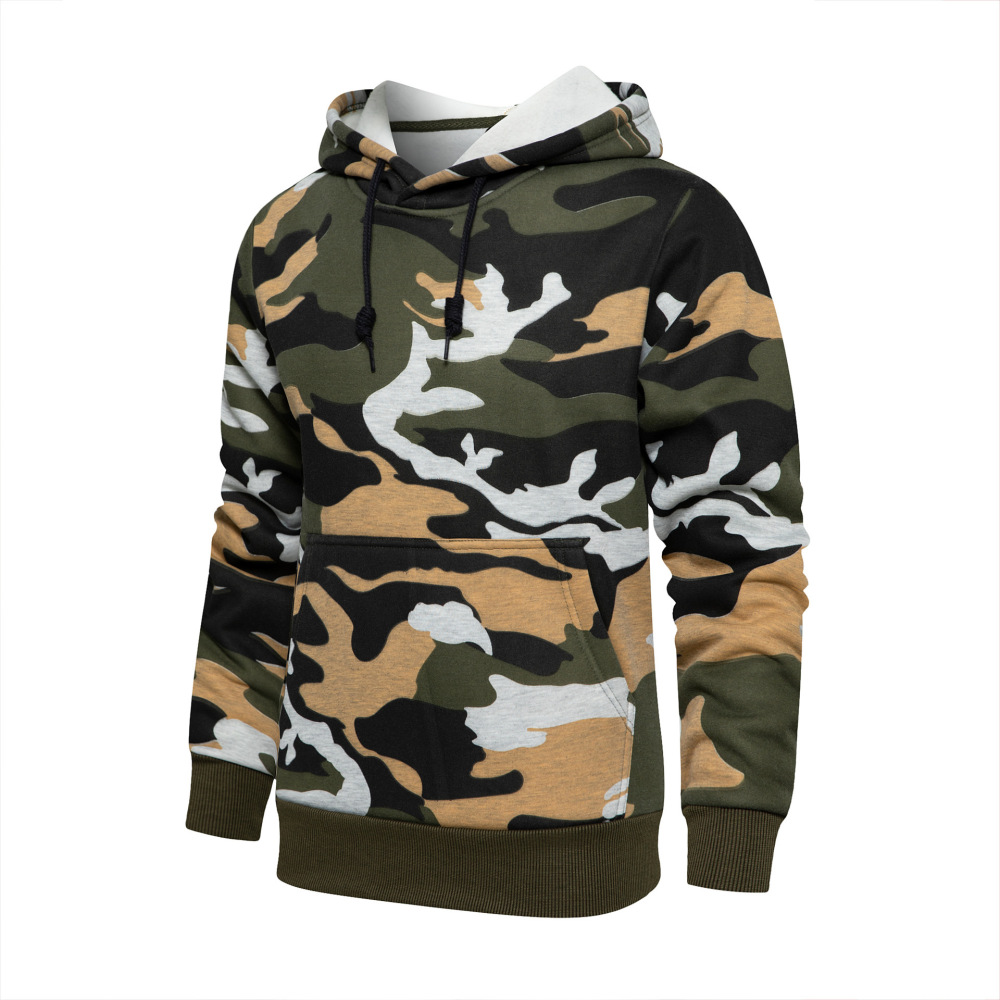 Men's Hooded Pullover Sweatshirt European and American Trendy Brand Autumn and Winter Camouflage Sports Oversized Top for Young Men Casual Versatile