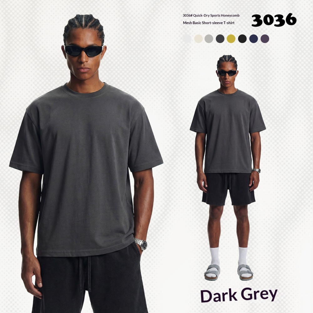 GorgeousBen Men's Streetwear 245g Quick-Dry Honeycomb Mesh Basic Short Sleeve T-Shirt, Loose Fit for Daily Wear Spring Summer