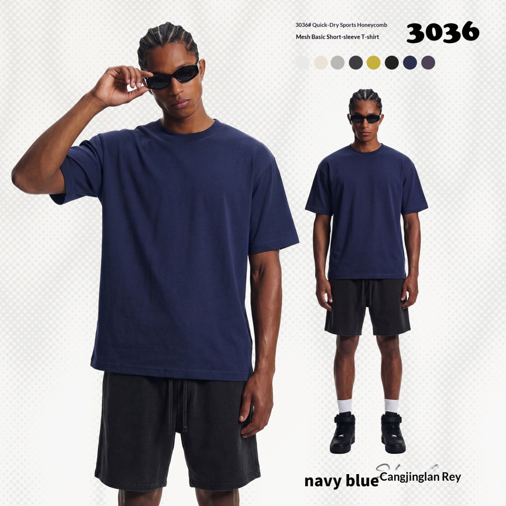 GorgeousBen Men's Streetwear 245g Quick-Dry Honeycomb Mesh Basic Short Sleeve T-Shirt, Loose Fit for Daily Wear Spring Summer