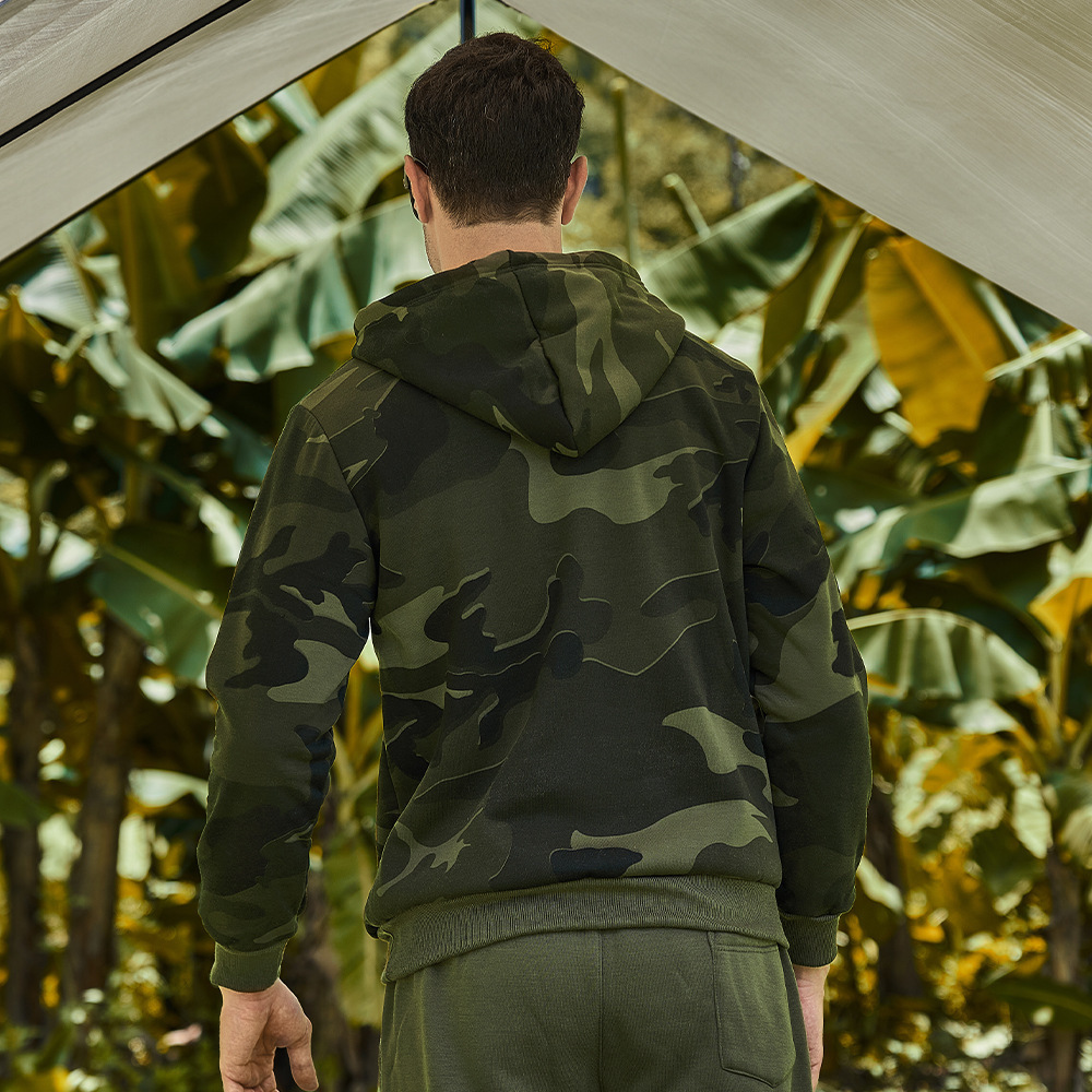 Men's Hooded Pullover Sweatshirt European and American Trendy Brand Autumn and Winter Camouflage Sports Oversized Top for Young Men Casual Versatile