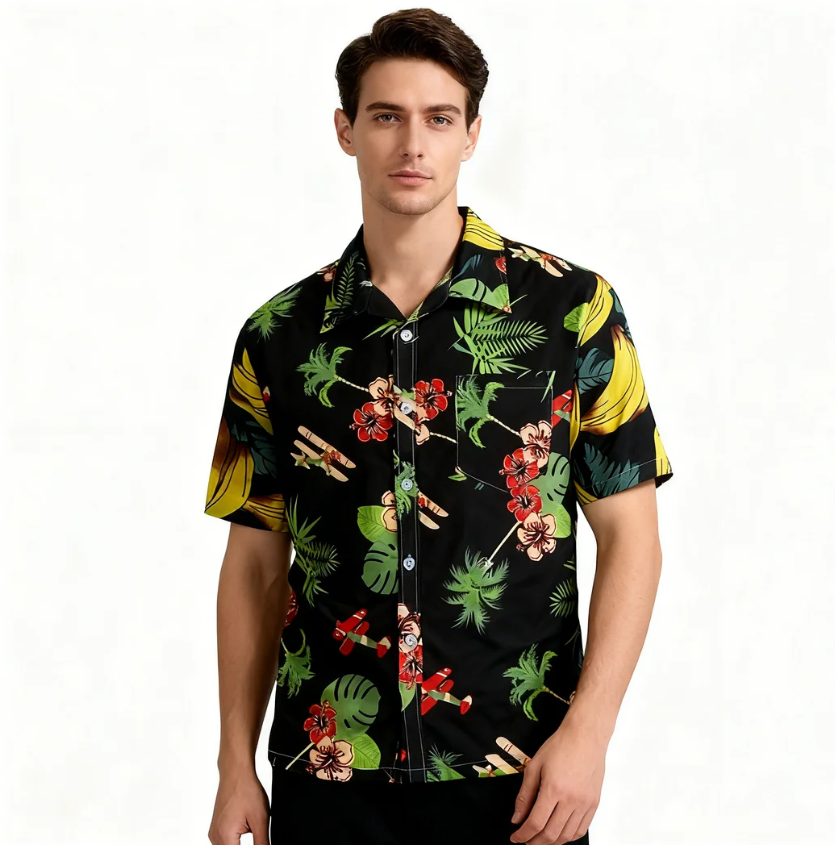 GorgeousBen CS14 Men Hawaiian Floral Beach Shirt Banana Print