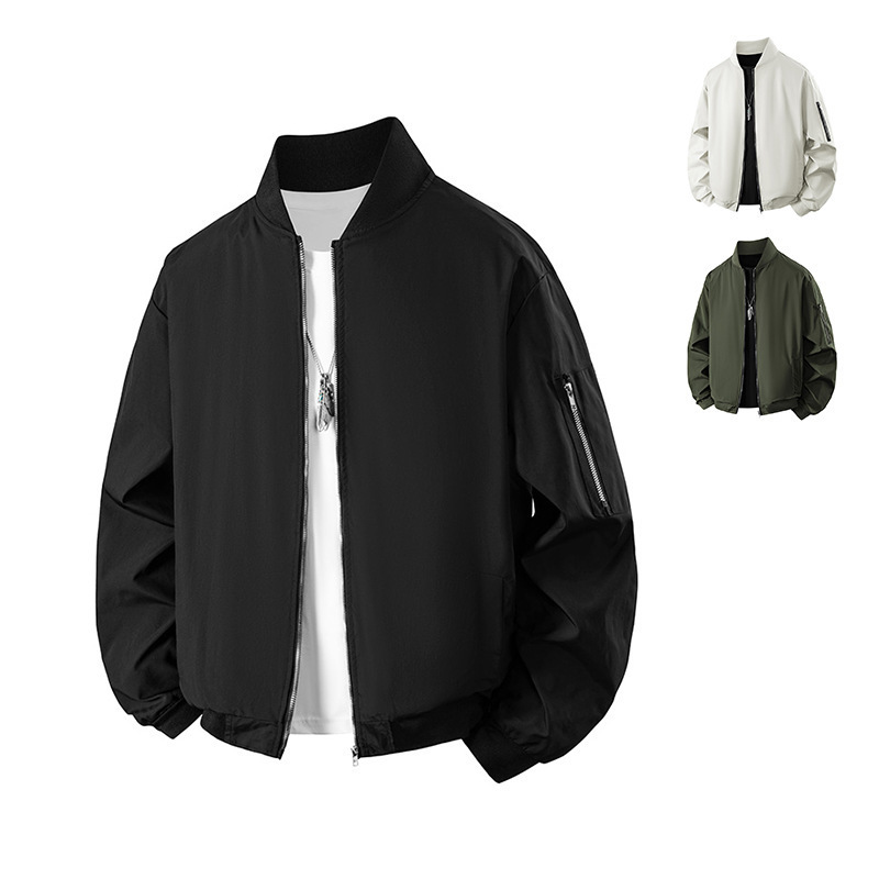 Men's Jacket Spring and Autumn Baseball Jacket Trendy Casual Pilot Solid Color Men's Youthful Casual Jacket