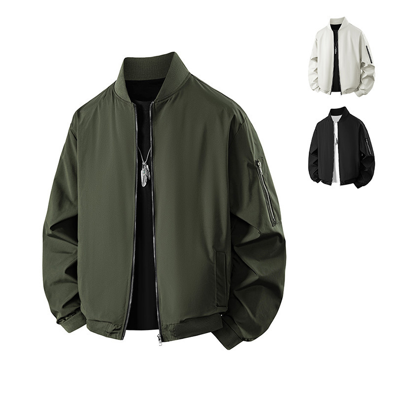 Men's Jacket Spring and Autumn Baseball Jacket Trendy Casual Pilot Solid Color Men's Youthful Casual Jacket